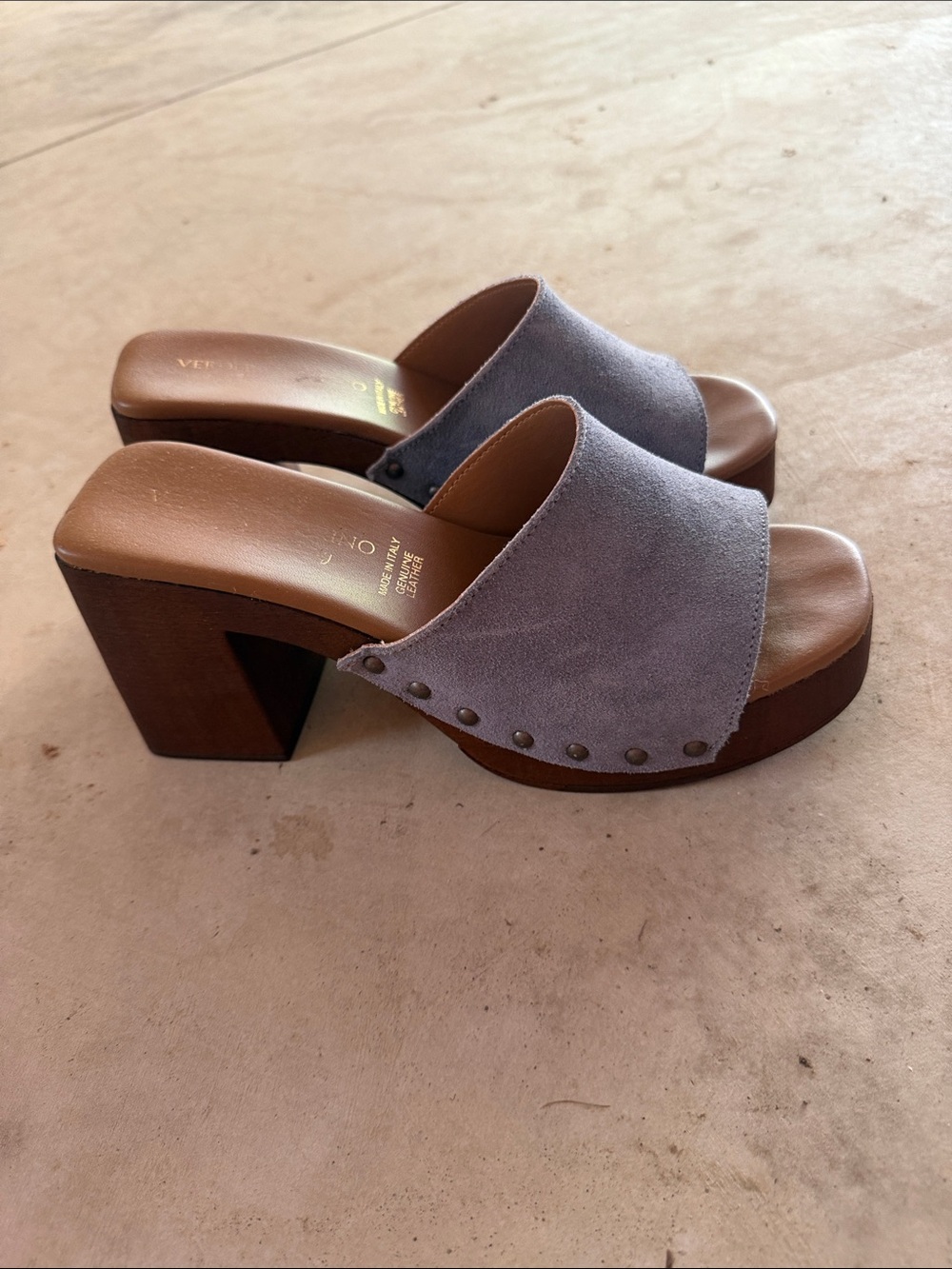 Suede Platform Slide Heels in Light Lavender